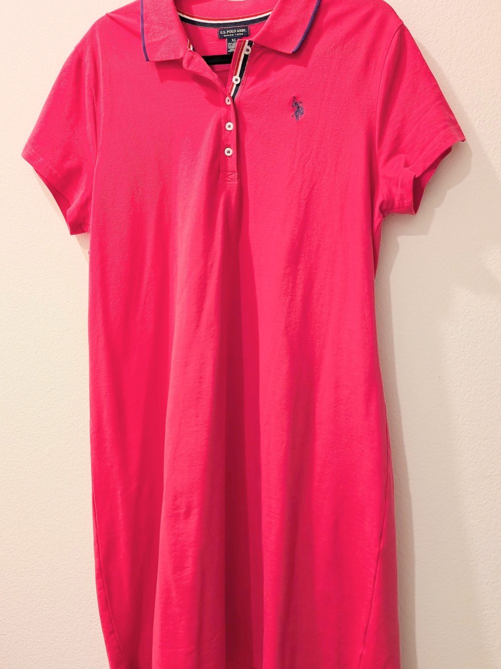 U.S. Polo Assn. Hot Pink Polo Dress with Navy Logo Trim